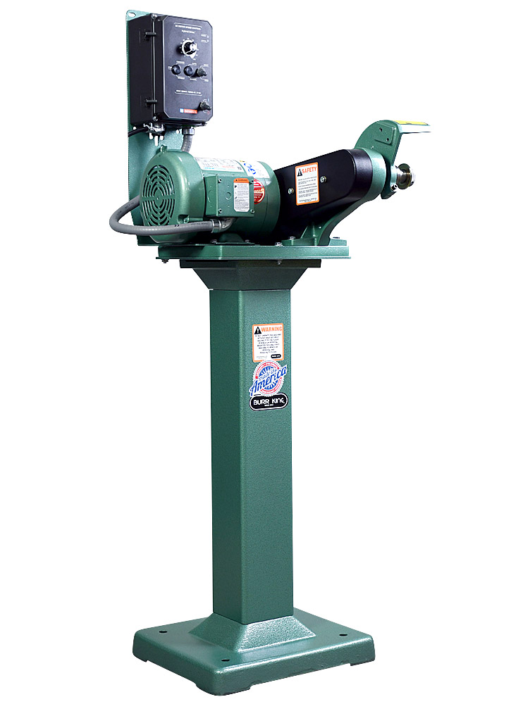 61110 model 600 polishing lathe / buffer / deburring machine without deburring wheel on 01 pedestal

120 volt variable speed 3/4 HP motor.

Shown from the motor hand side.